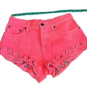 CARMAR Neon Pink Denim cutout Distressed Jean Shorts size 27
